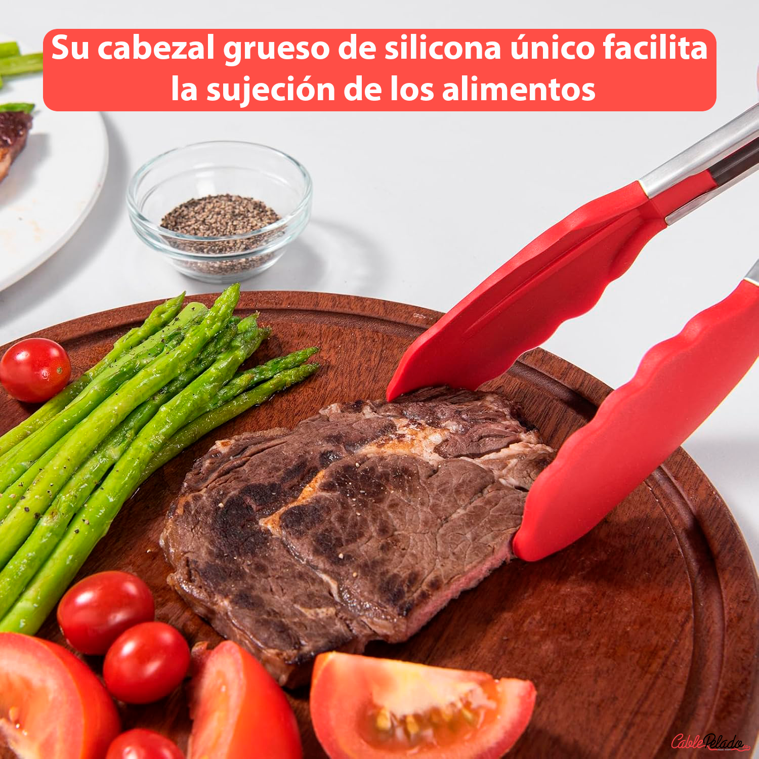 Pinza De Cocina En Acero Inoxidable Y Silicona Negro 34 cm Rojo