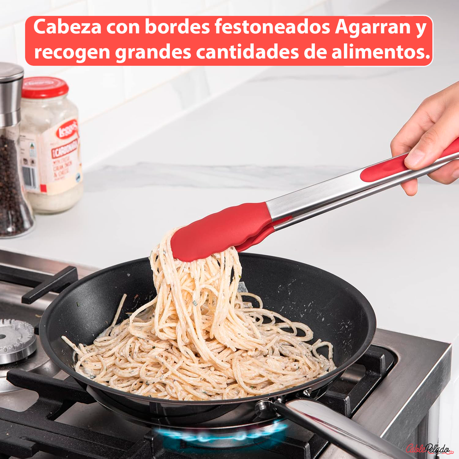 Pinza De Cocina En Acero Inoxidable Y Silicona Negro 34 cm Rojo