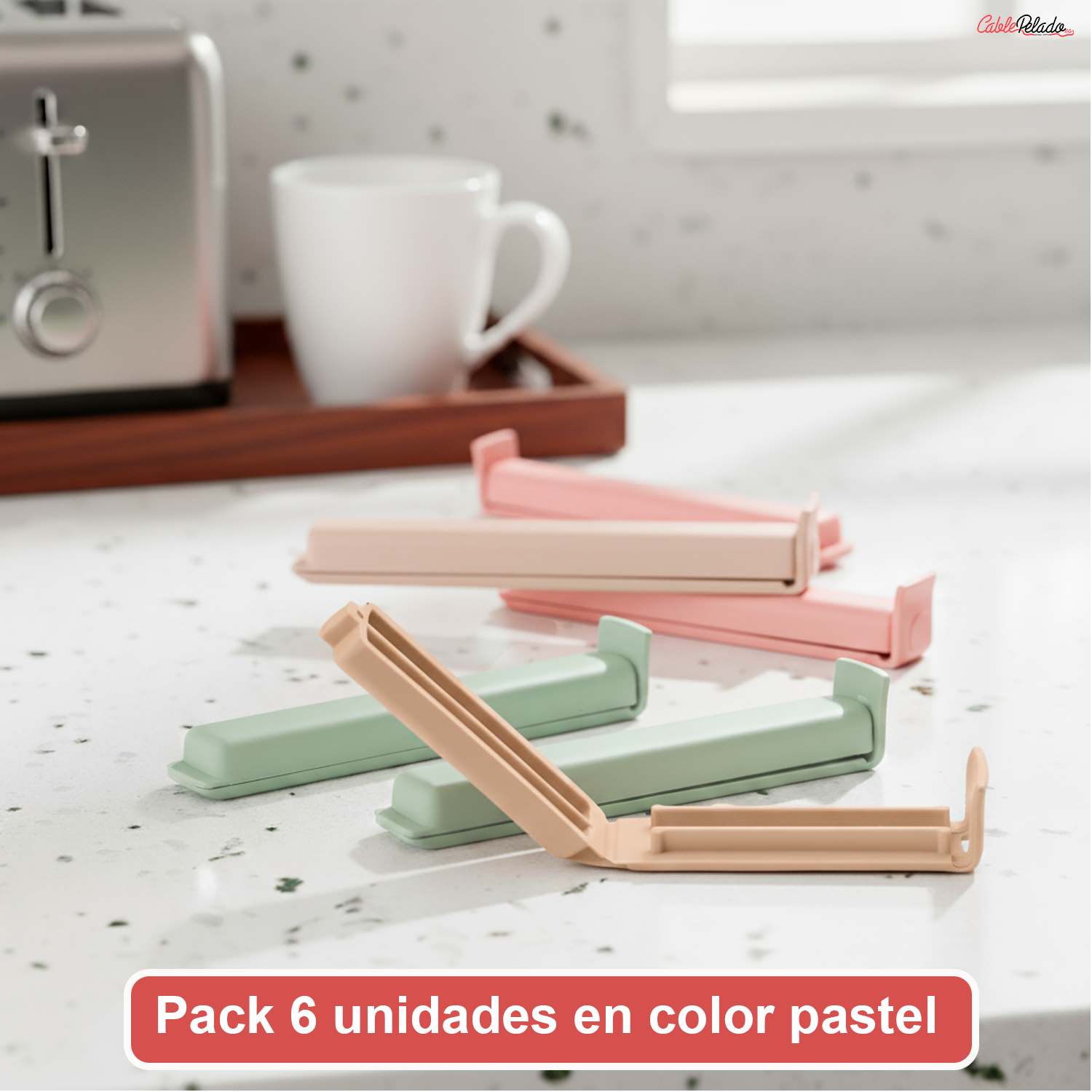 Pinzas Cierra Bolsas Alimentos 10.5 Cm Pack 6 Unidades Color Pastel  Multicolor