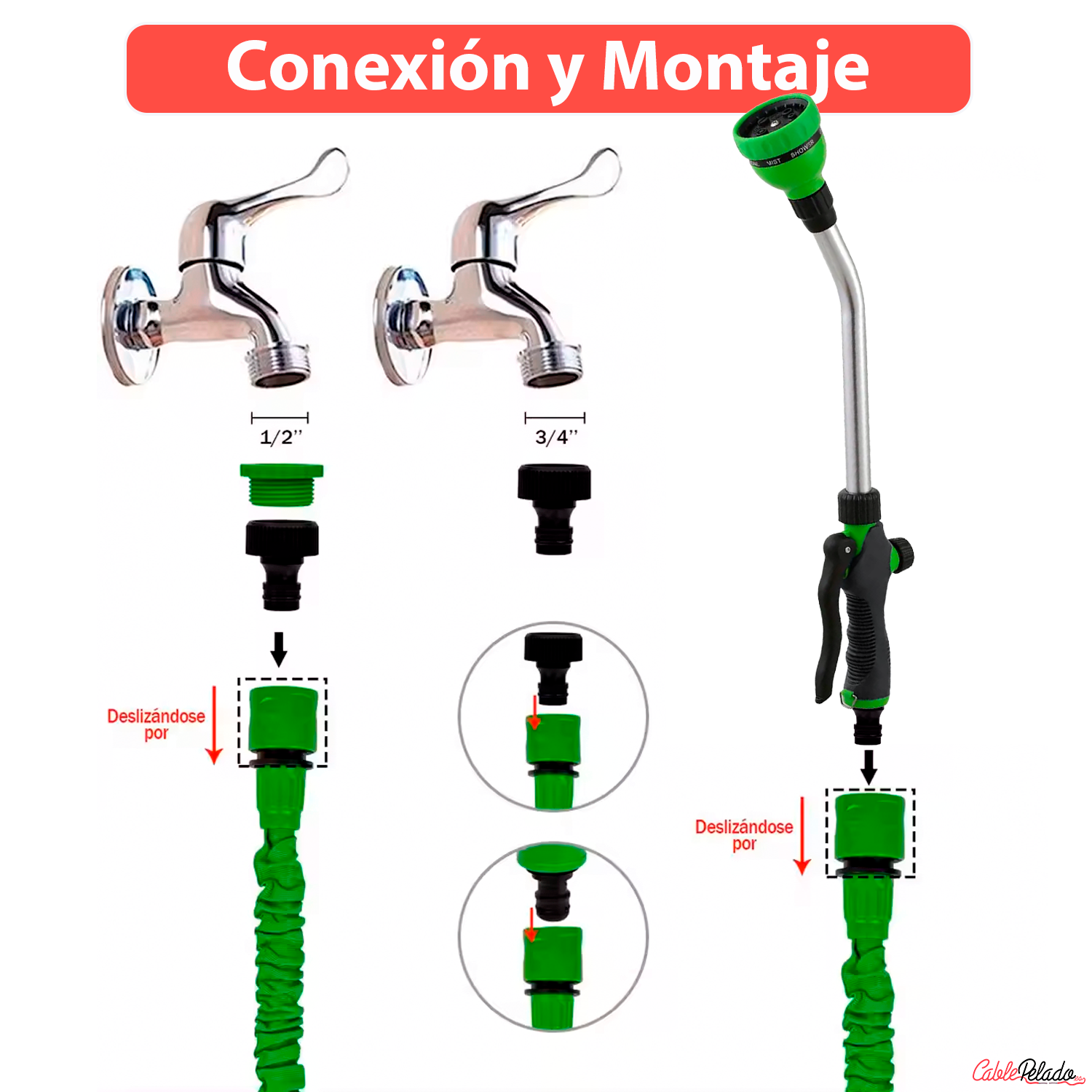 Pistola De Riego Extendida 9 Posiciones  Verde