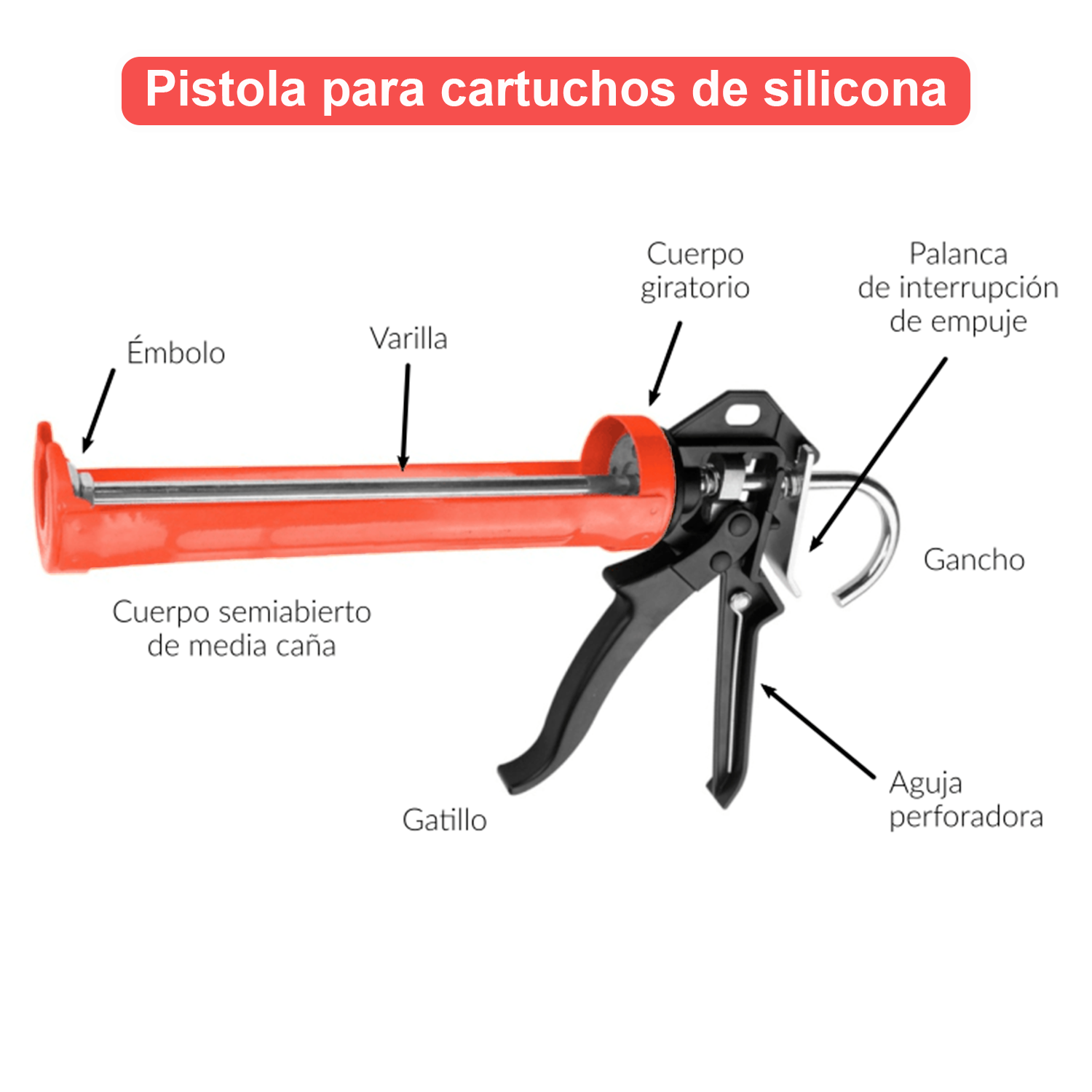 Pistola para cartuchos de silicona aluminio  Rojo
