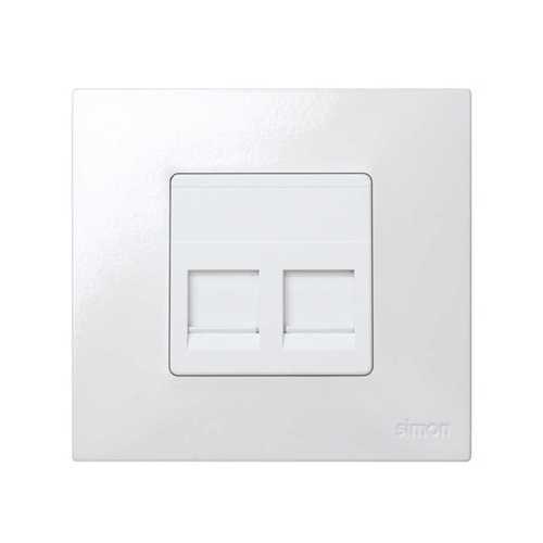 Placa 2 conectores RJ45 AMP con guardapolvo Simon 27 Play  Blanco