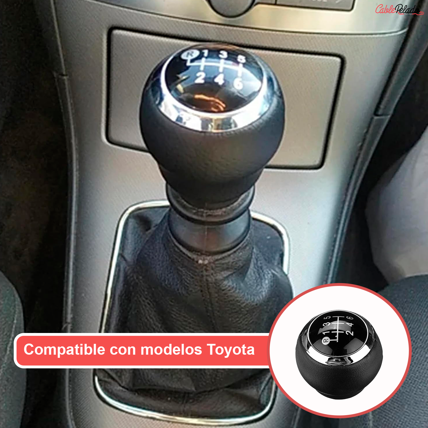Pomo De 6 Cambios Marcha Coche Compatible Con Toyota  Negro