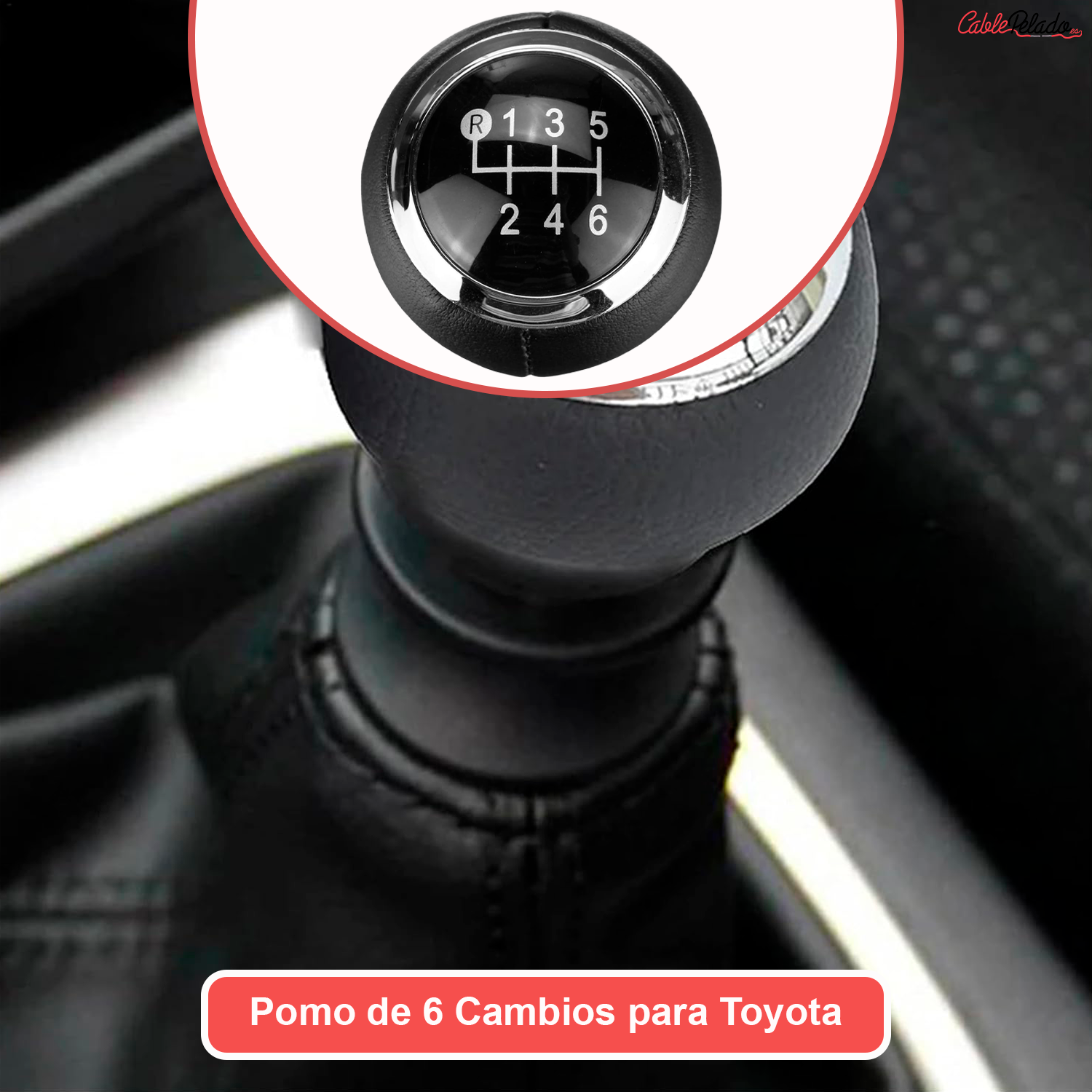 Pomo De 6 Cambios Marcha Coche Compatible Con Toyota  Negro