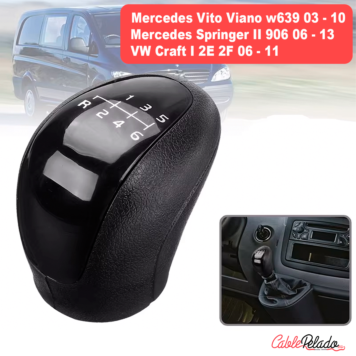 Pomo Perilla De 6 Cambios Marcha Furgoneta Compatible Con Mercedes 959944  Negro