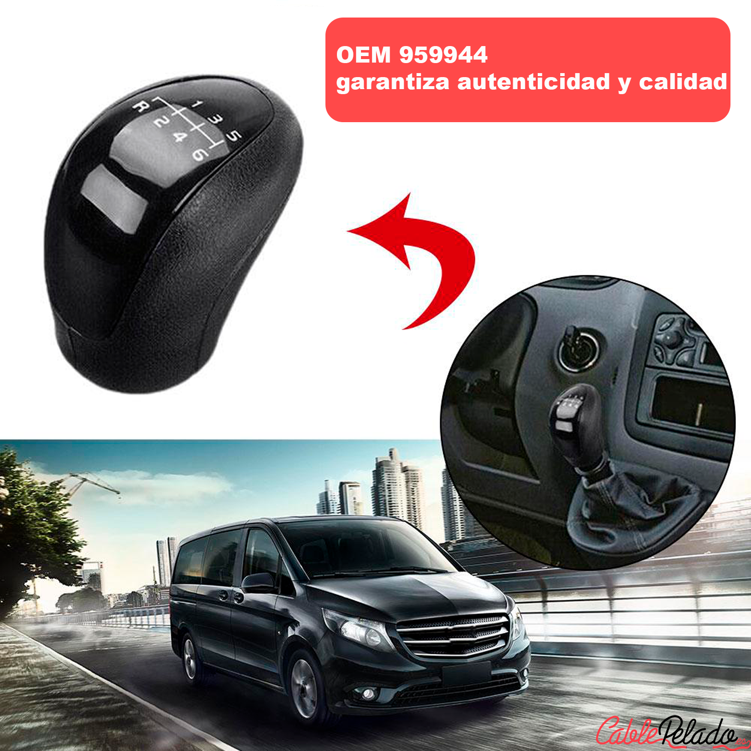 Pomo Perilla De 6 Cambios Marcha Furgoneta Compatible Con Mercedes 959944  Negro