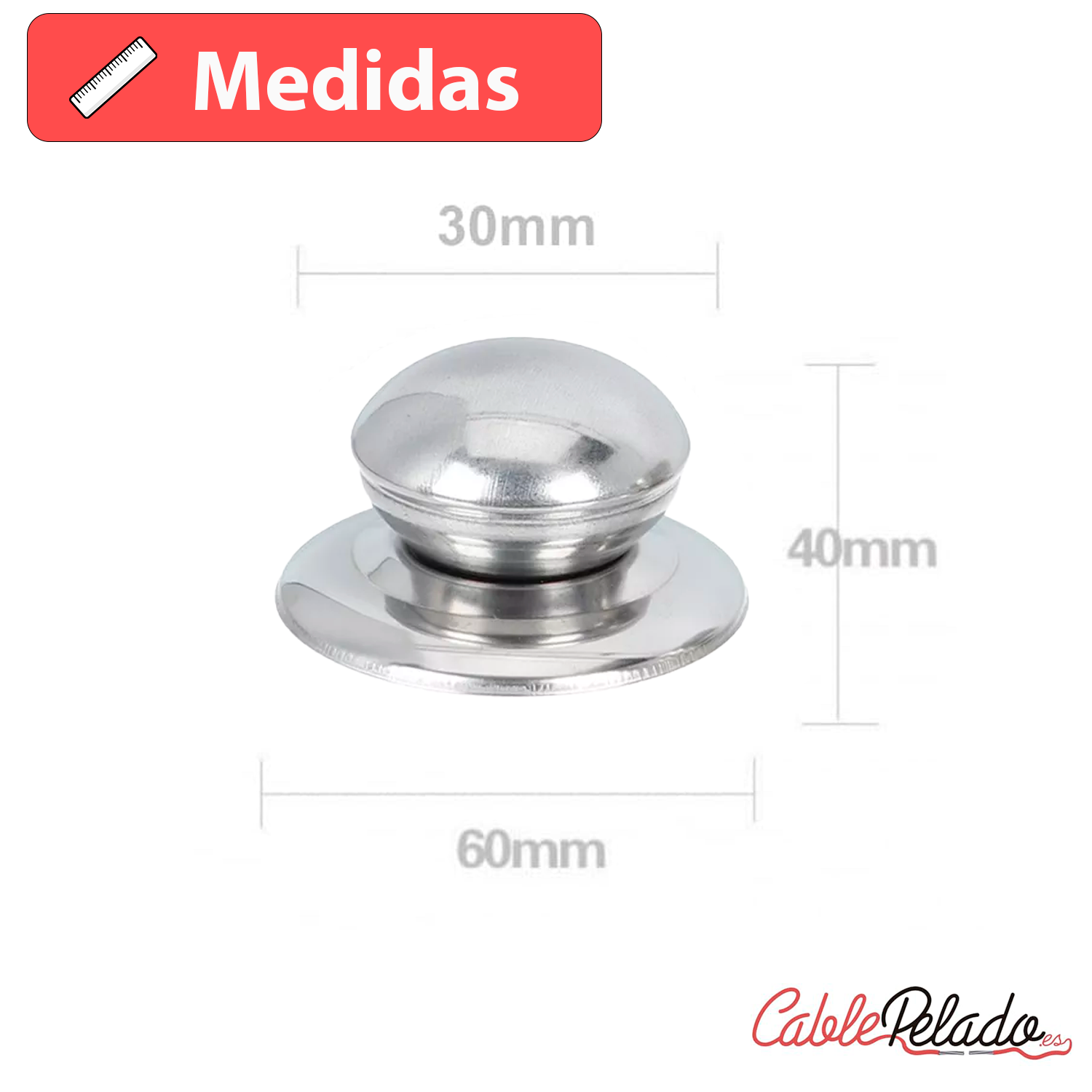 Pomo tapa olla 6.2 cm con tornillo  Plateado