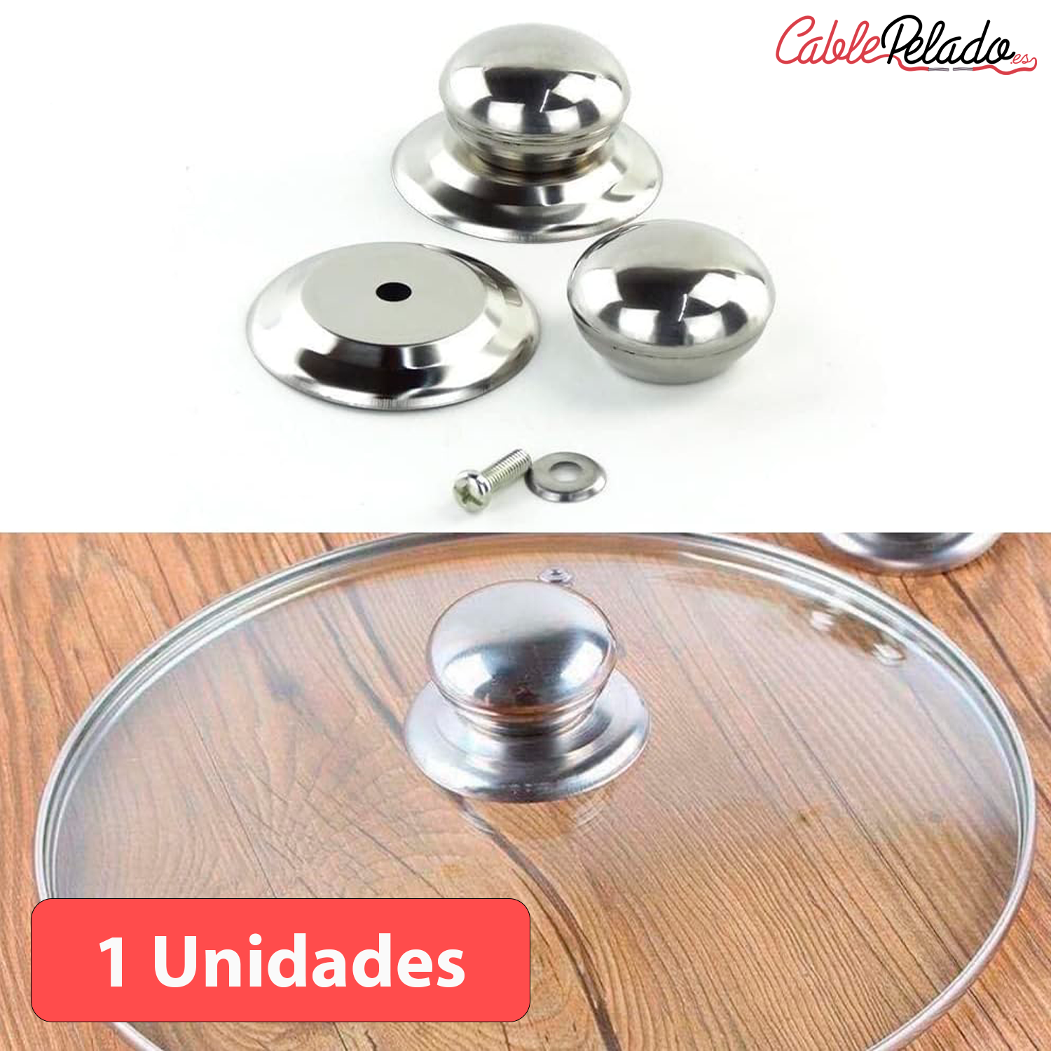 Pomo tapa olla 6.2 cm con tornillo  Plateado