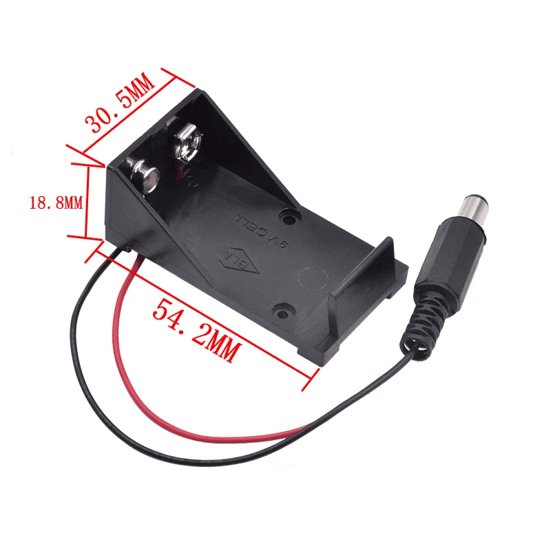 Portapilas para 1 pila 6LR61 9V Arduino DC 5.5x2.1 mm  Negro