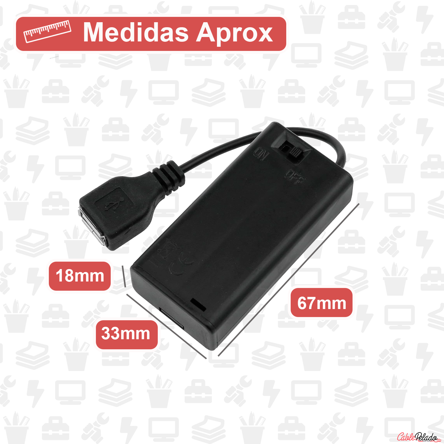 Portapilas Para 1 Pila 6LR61 9V Arduino USB Hembra  Negro