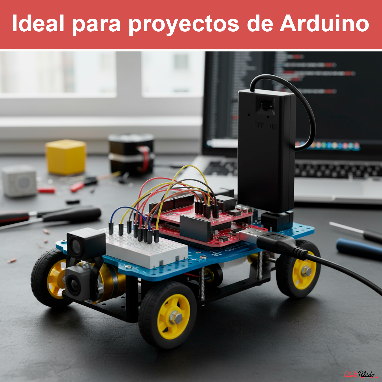 Portapilas Para 1 Pila 6LR61 9V Arduino USB Hembra  Negro