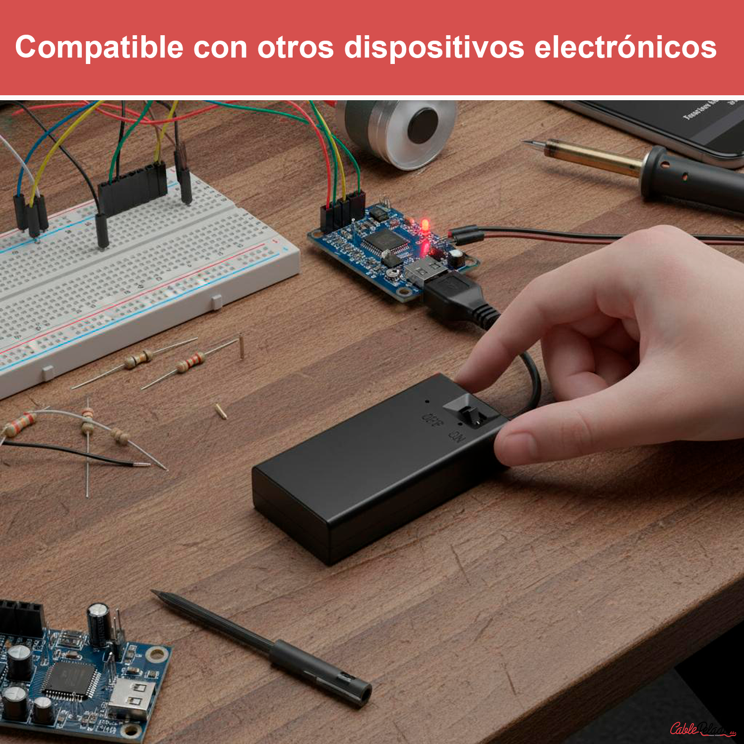 Portapilas Para 1 Pila 6LR61 9V Arduino USB Hembra  Negro