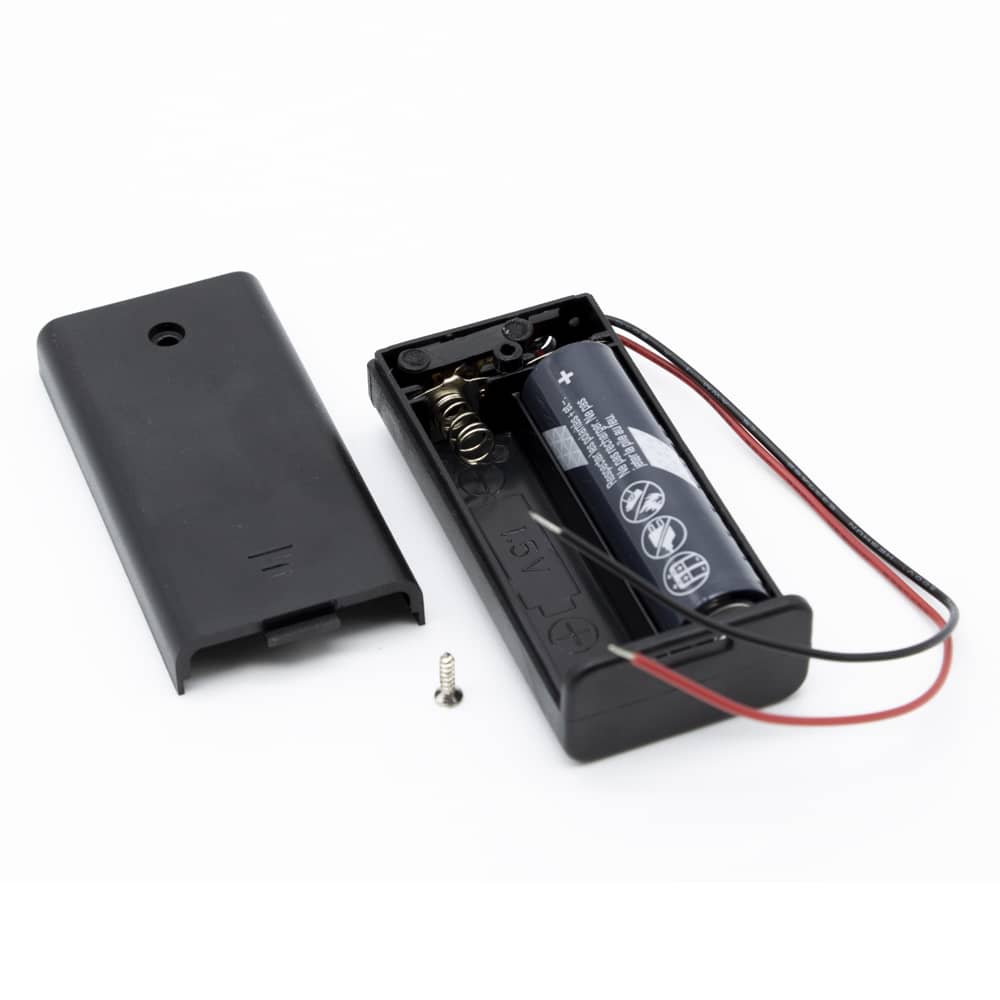 Portapilas para 2 pilas LR6 AA con interruptor  Negro