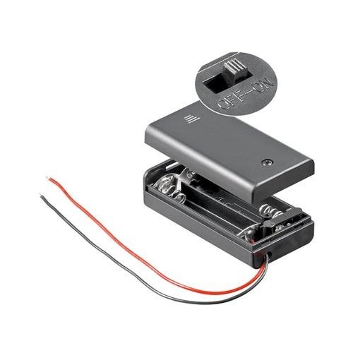 Portapilas para 2 pilas LR6 AA con interruptor  Negro