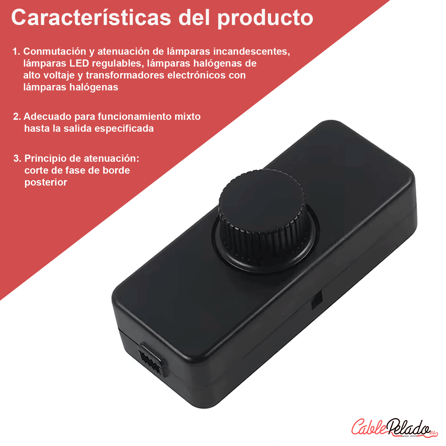 Potenciometro Regulador De Luz Negro DC 12V-24V  Negro