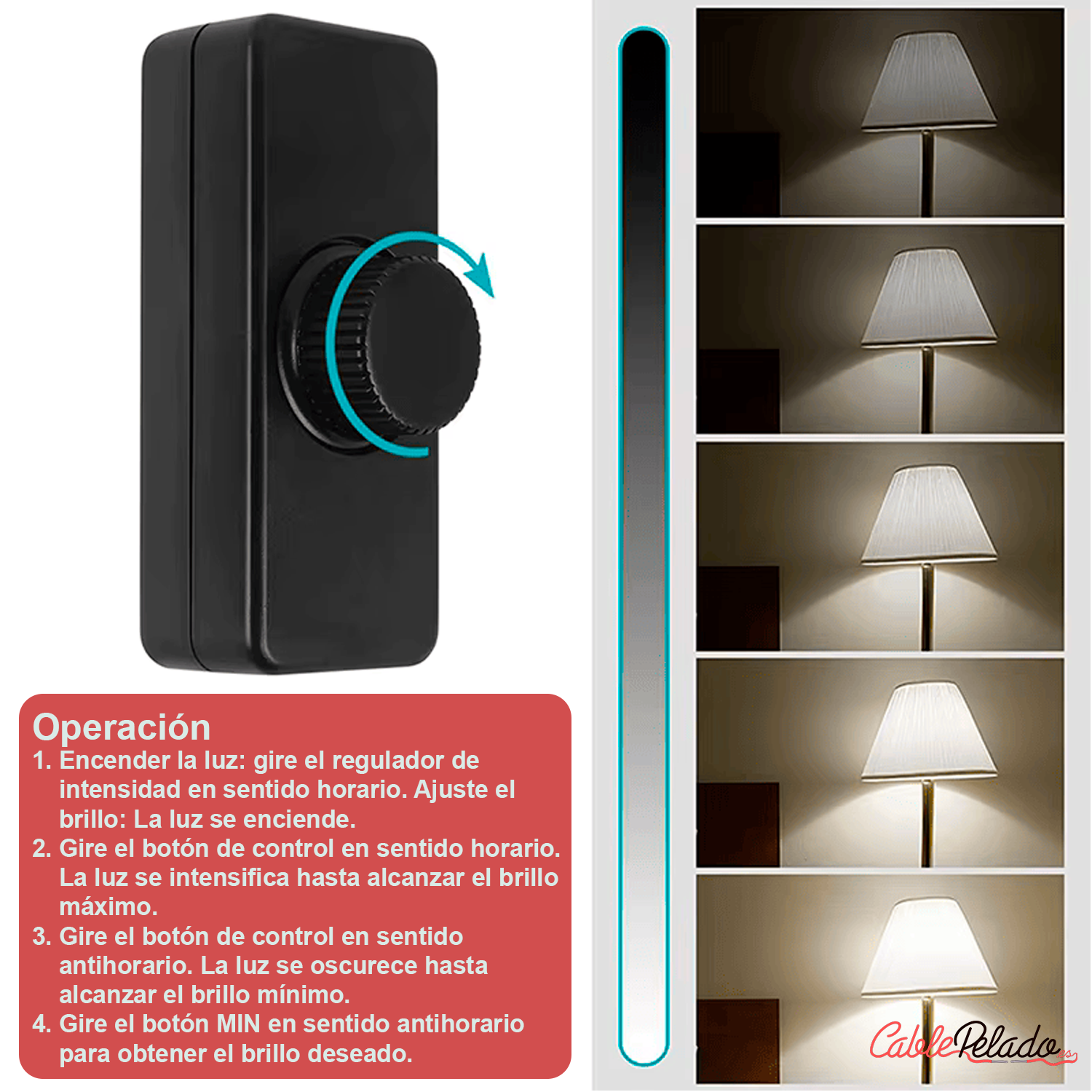 Potenciometro Regulador De Luz Negro DC 12V-24V  Negro