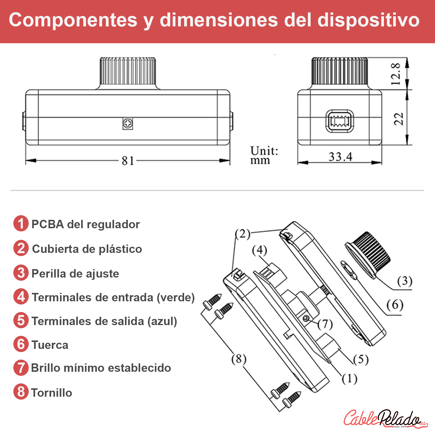 Potenciometro Regulador De Luz Negro DC 12V-24V  Negro