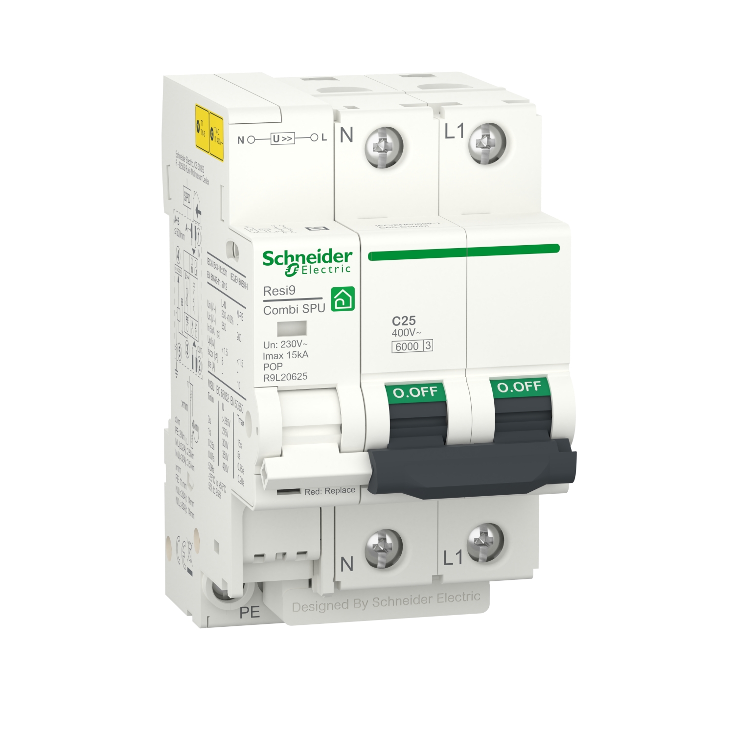 Protector combinado sobretensiones permanentes 1P+N  Blanco 25 A