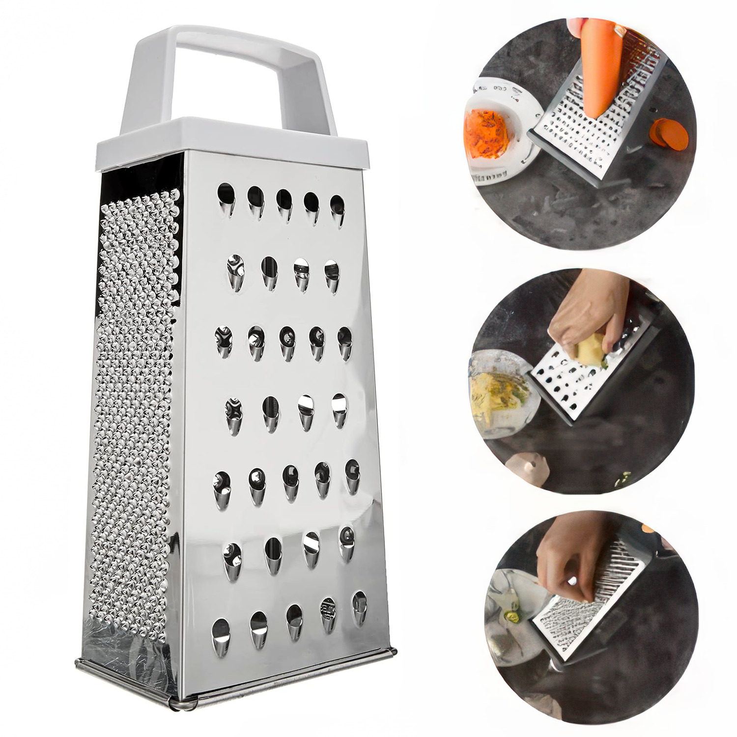 Rallador de Acero Inoxidable 4 caras cocina  Blanco