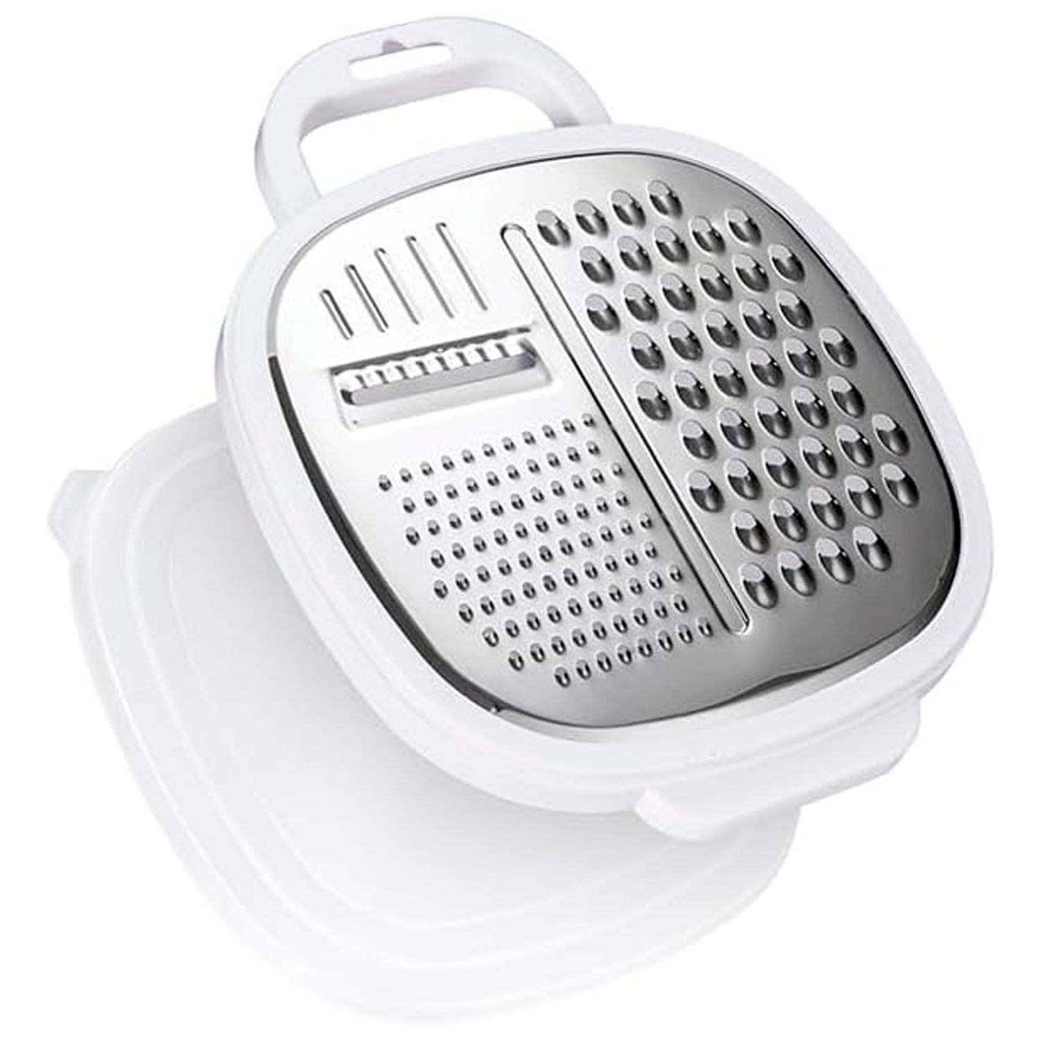 Rallador De Cocina Con Deposito Y Tapa  Blanco