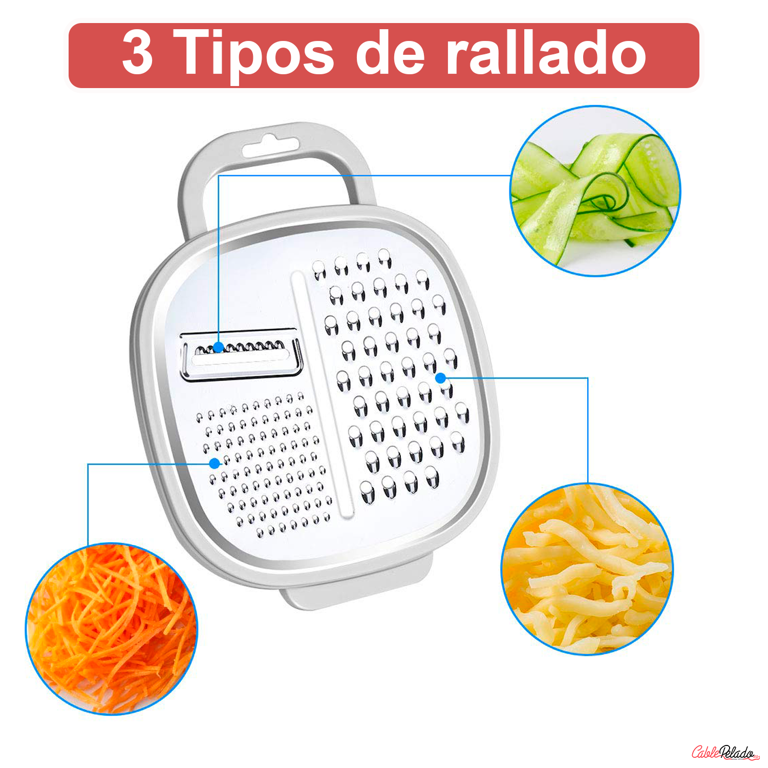 Rallador De Cocina Con Deposito Y Tapa  Blanco