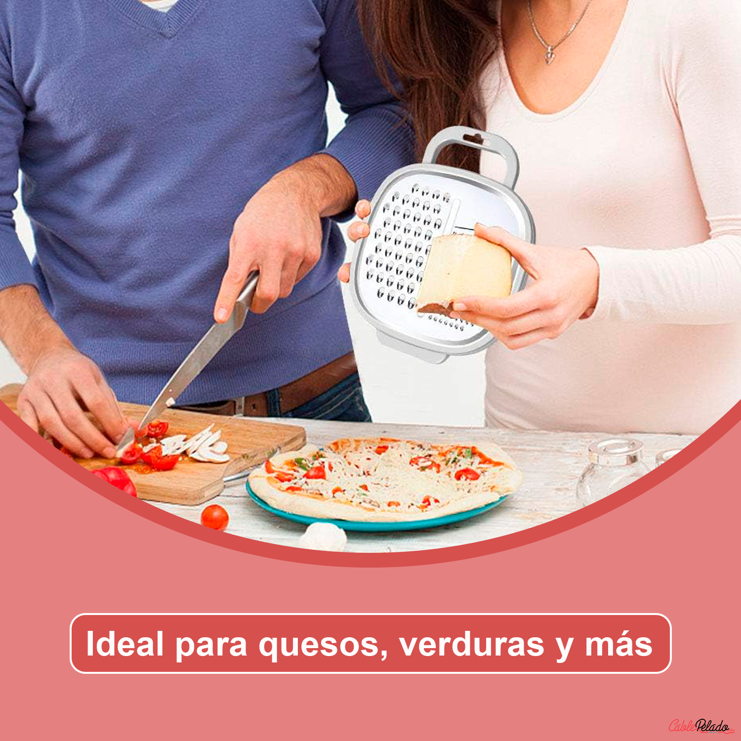 Rallador De Cocina Con Deposito Y Tapa  Blanco