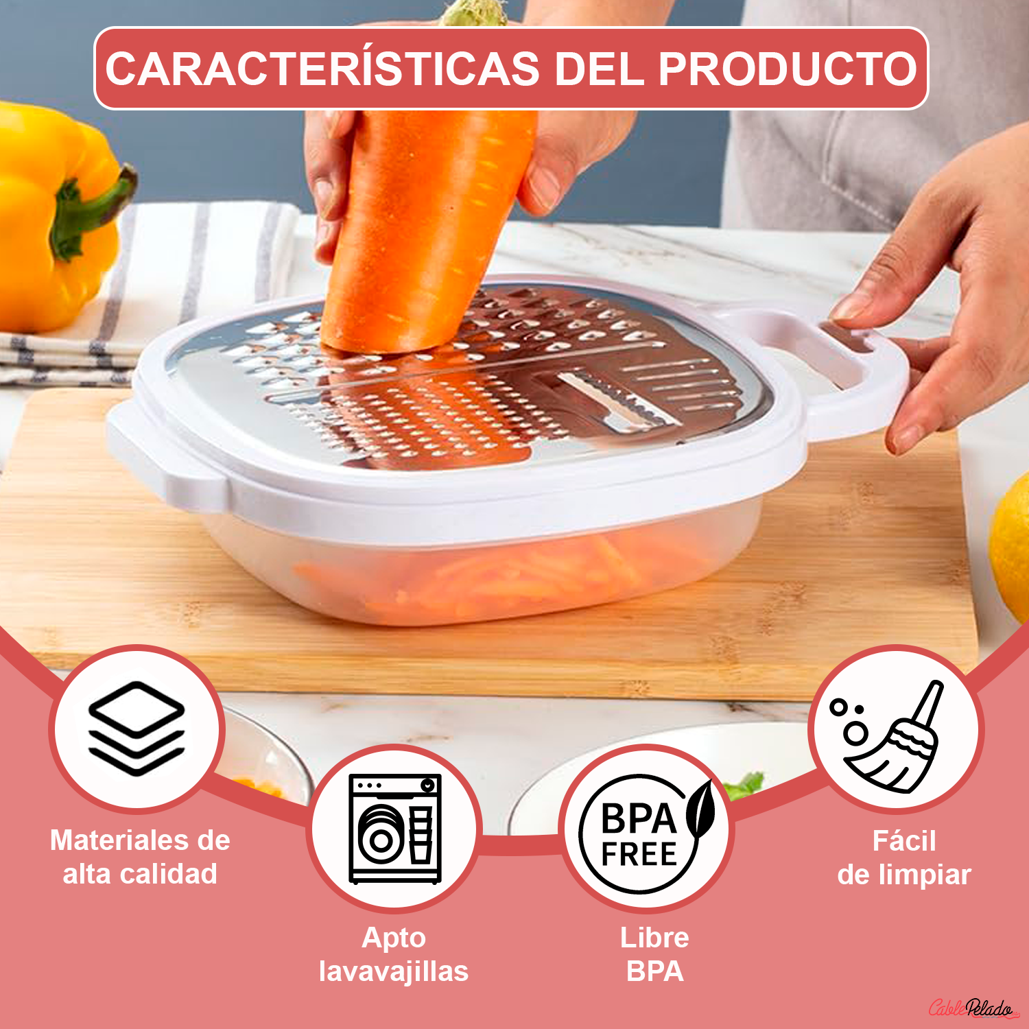 Rallador De Cocina Con Deposito Y Tapa  Blanco