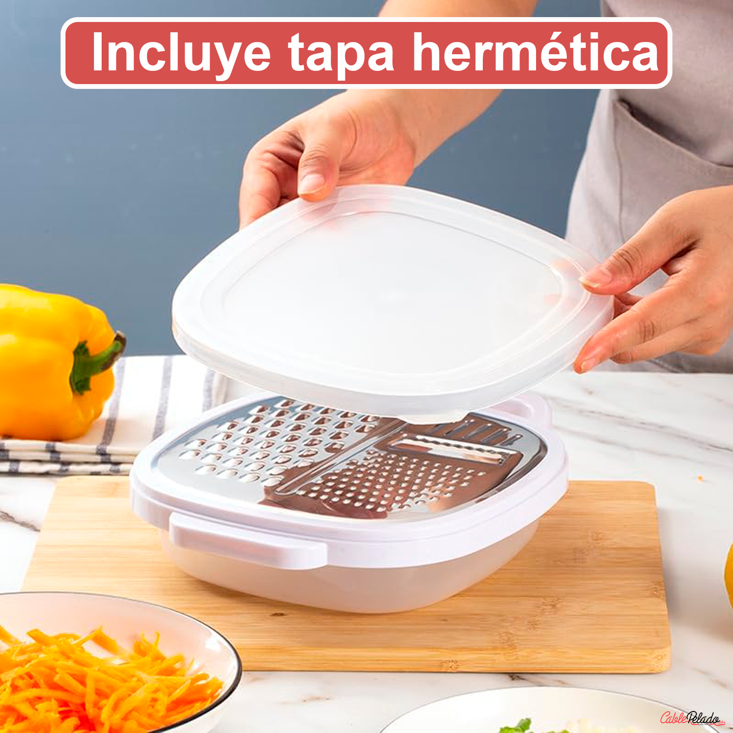 Rallador De Cocina Con Deposito Y Tapa  Blanco