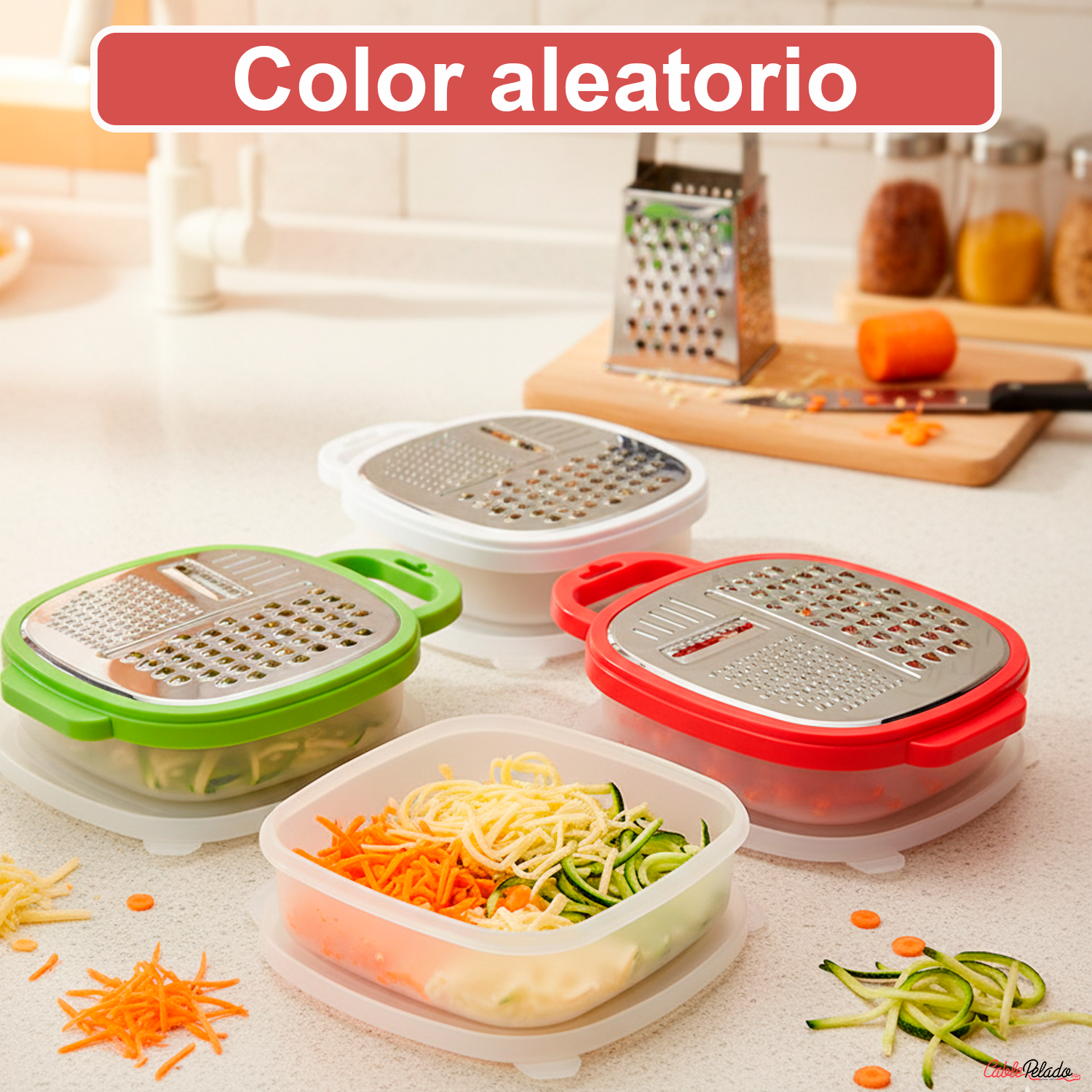 Rallador De Cocina Con Deposito Y Tapa  Multicolor