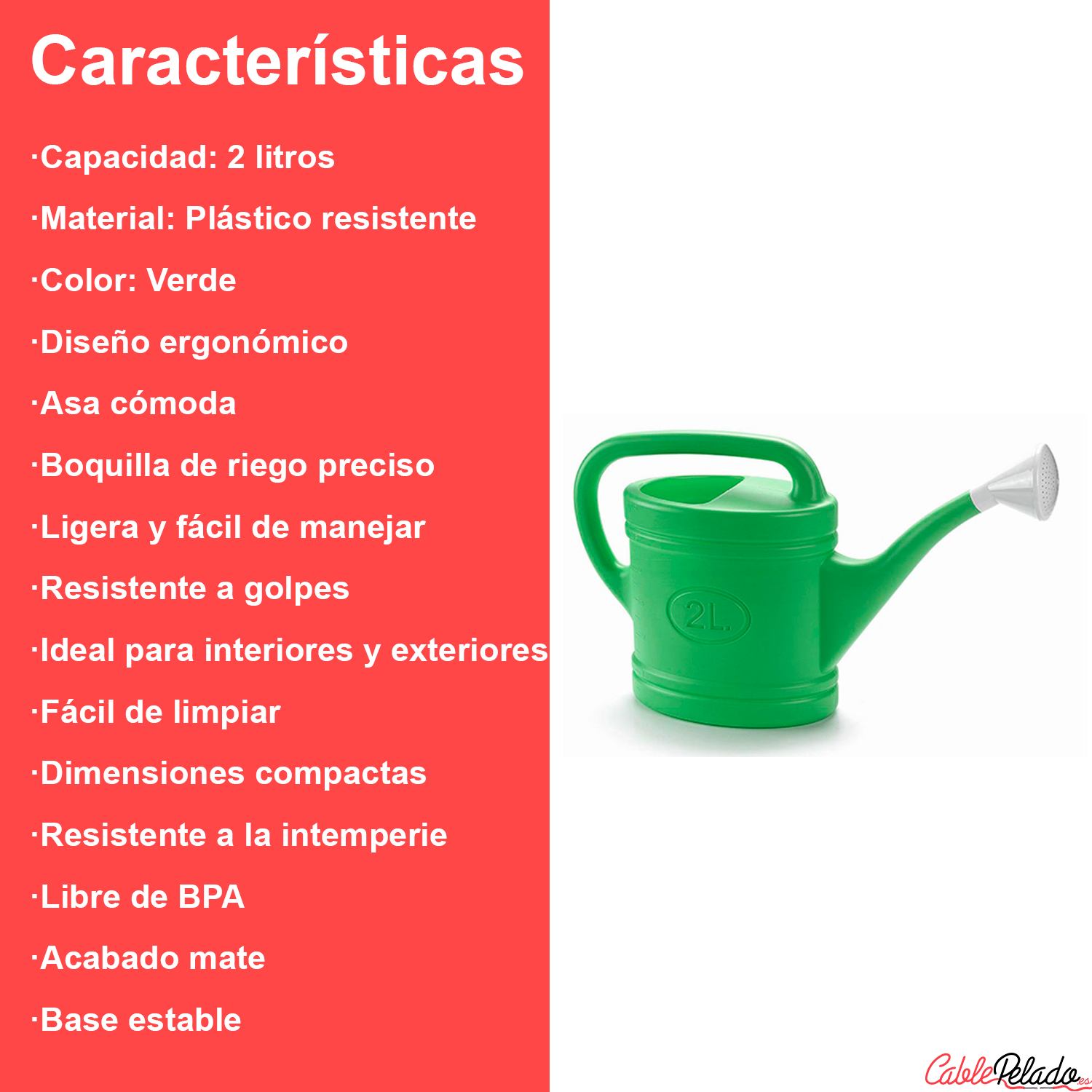 Regadera De Plastico 2 Litros  Verde