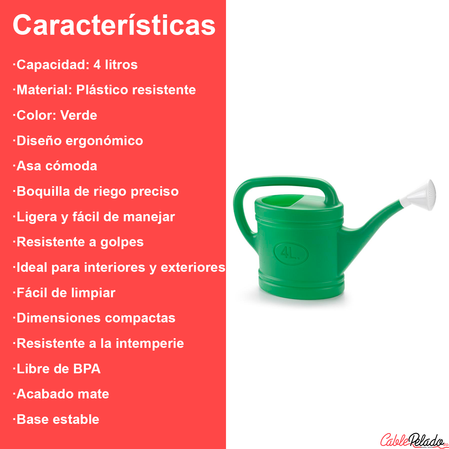Regadera De Plastico 4 Litros  Verde