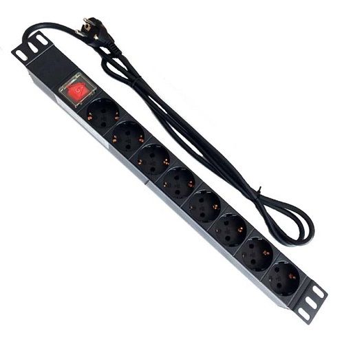 Regleta PDU de 8 enchufes schucko para rack 19 con Interruptor (Plástico)