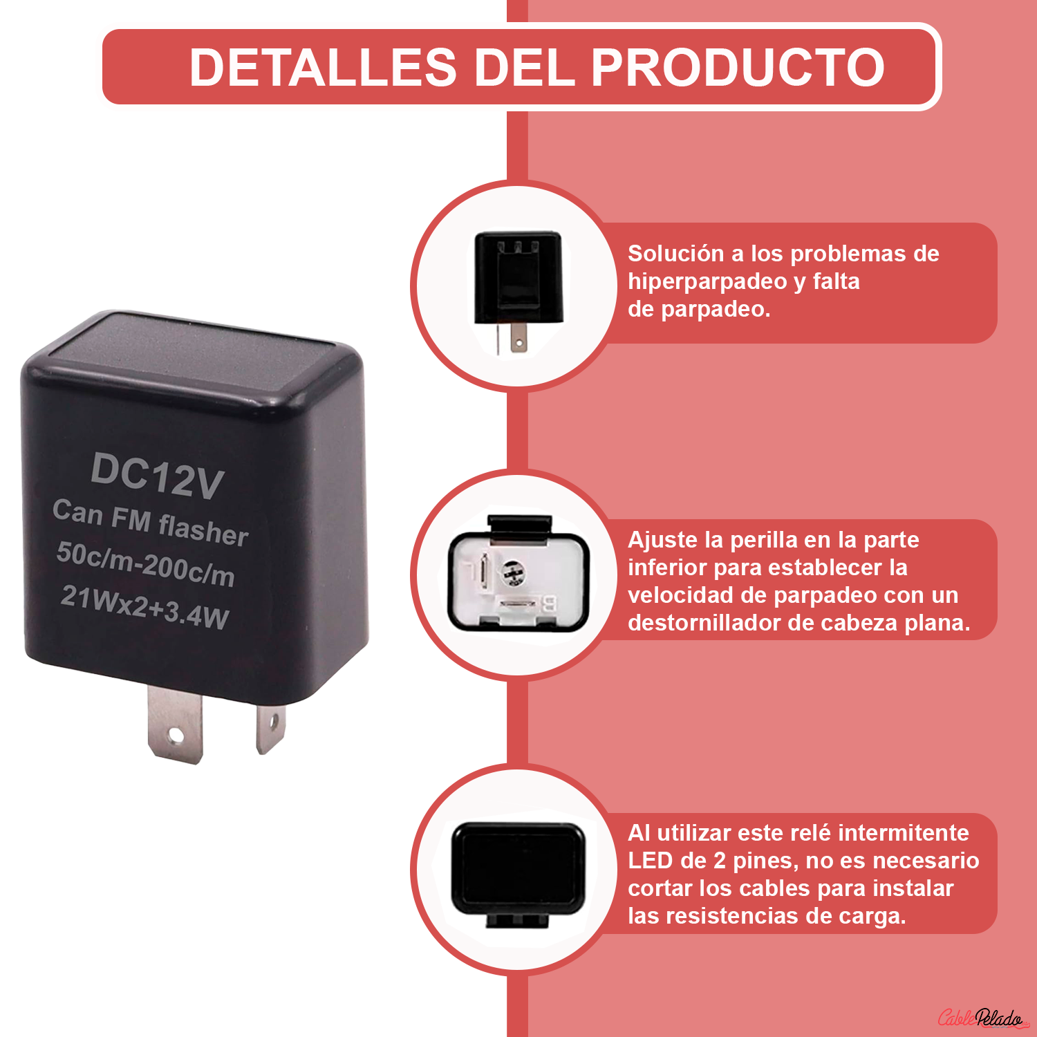 Rele Moto Intermitente De 2 Pines Indicador De Señal De Giro 12 V  Negro 10 A