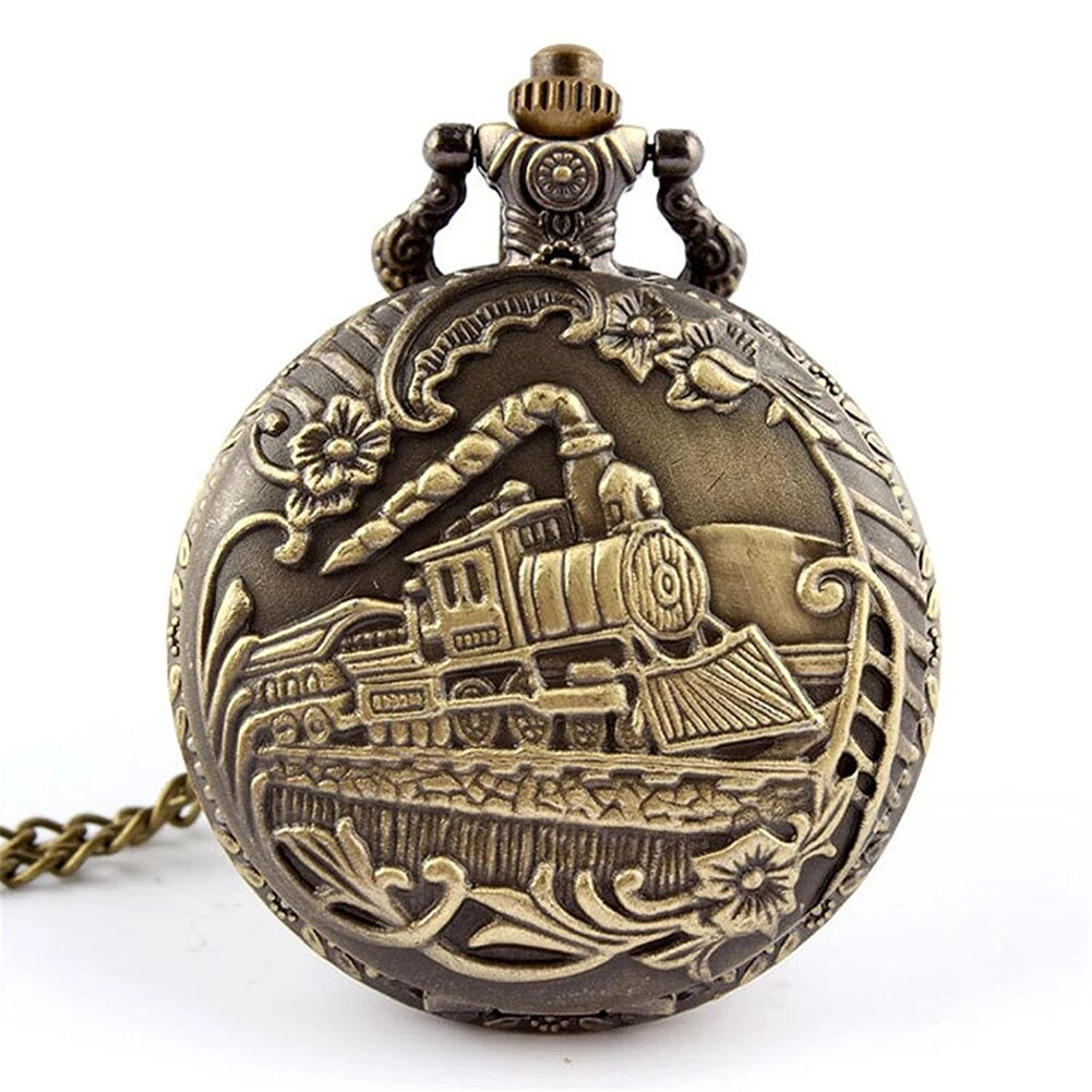 Reloj de Bolsillo cuarzo vintage Locomotora con cadena  Bronce