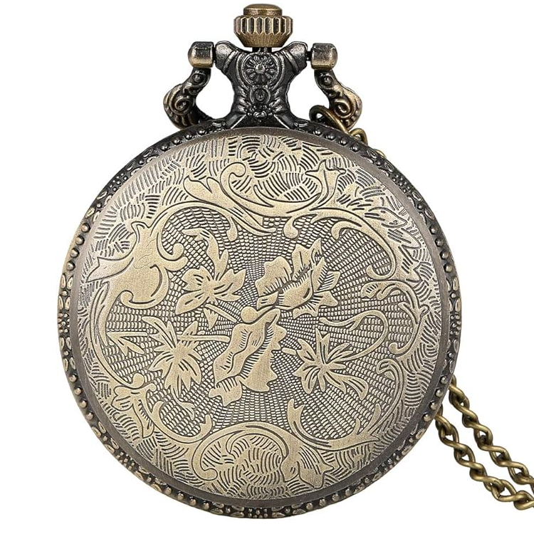 Reloj de Bolsillo cuarzo vintage Locomotora con cadena  Bronce