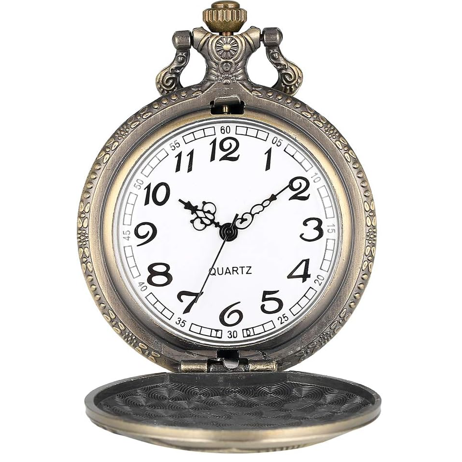 Reloj de Bolsillo cuarzo vintage Locomotora con cadena  Bronce