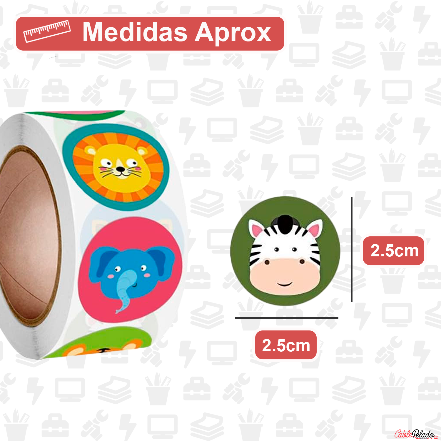 Rollo Pegatinas De Animales 2.5 Cm 500 Unidades Tipo 1
