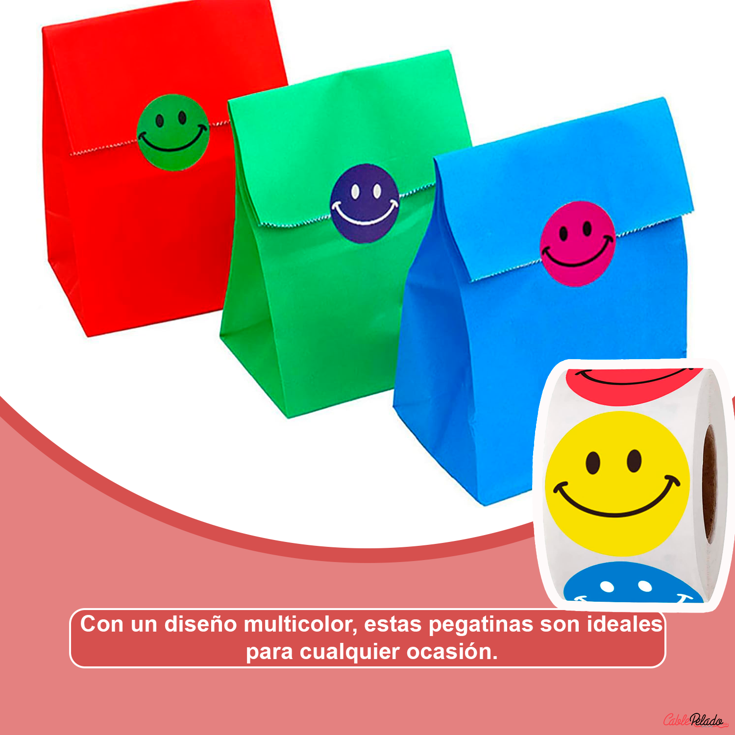 Rollo Pegatinas De Caras Felices 2.5 Cm 500 Unidades  Multicolor