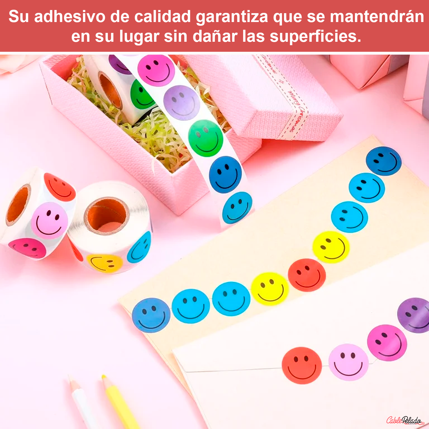 Rollo Pegatinas De Caras Felices 2.5 Cm 500 Unidades  Multicolor