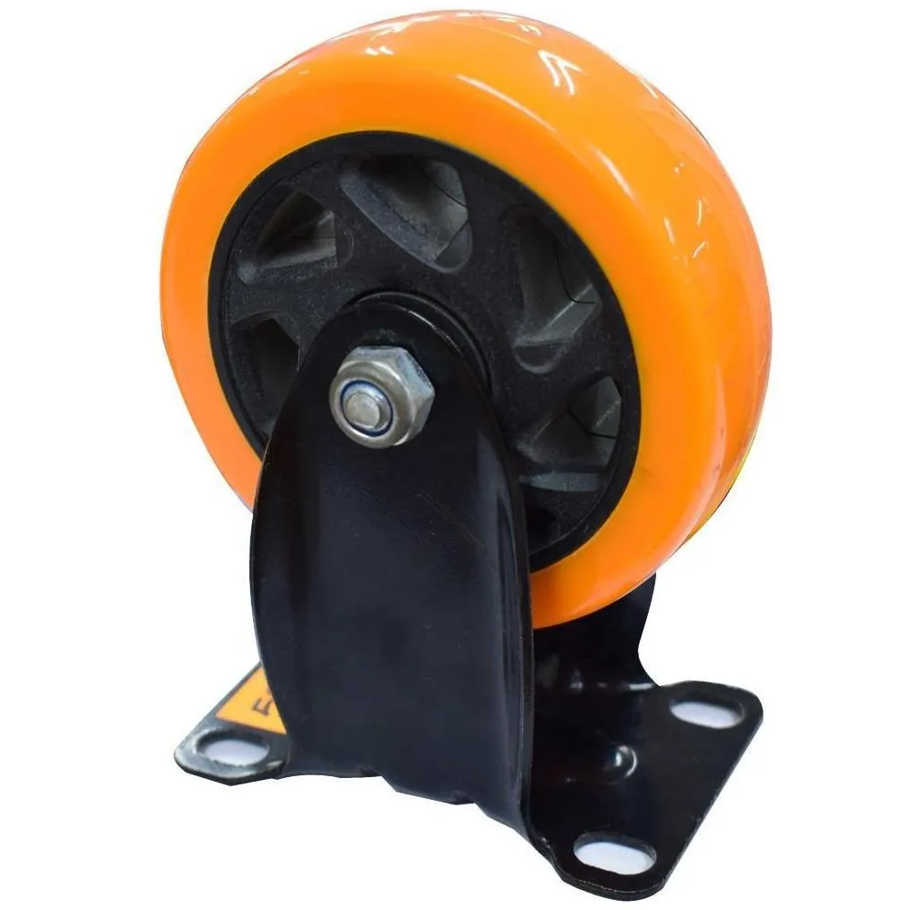 Rueda fija industrial de poliuretano sin freno 125 mm Naranja