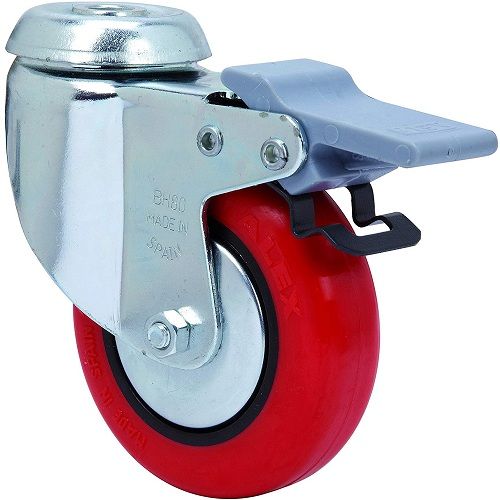 Rueda pivotante industrial de poliuretano con freno 80 mm  Rojo