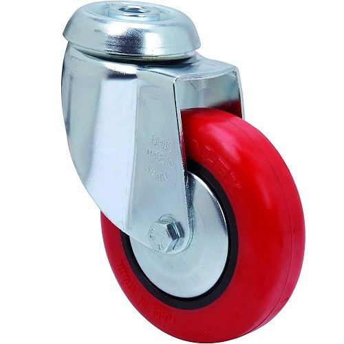 Rueda pivotante industrial de poliuretano sin freno 100 mm  Rojo