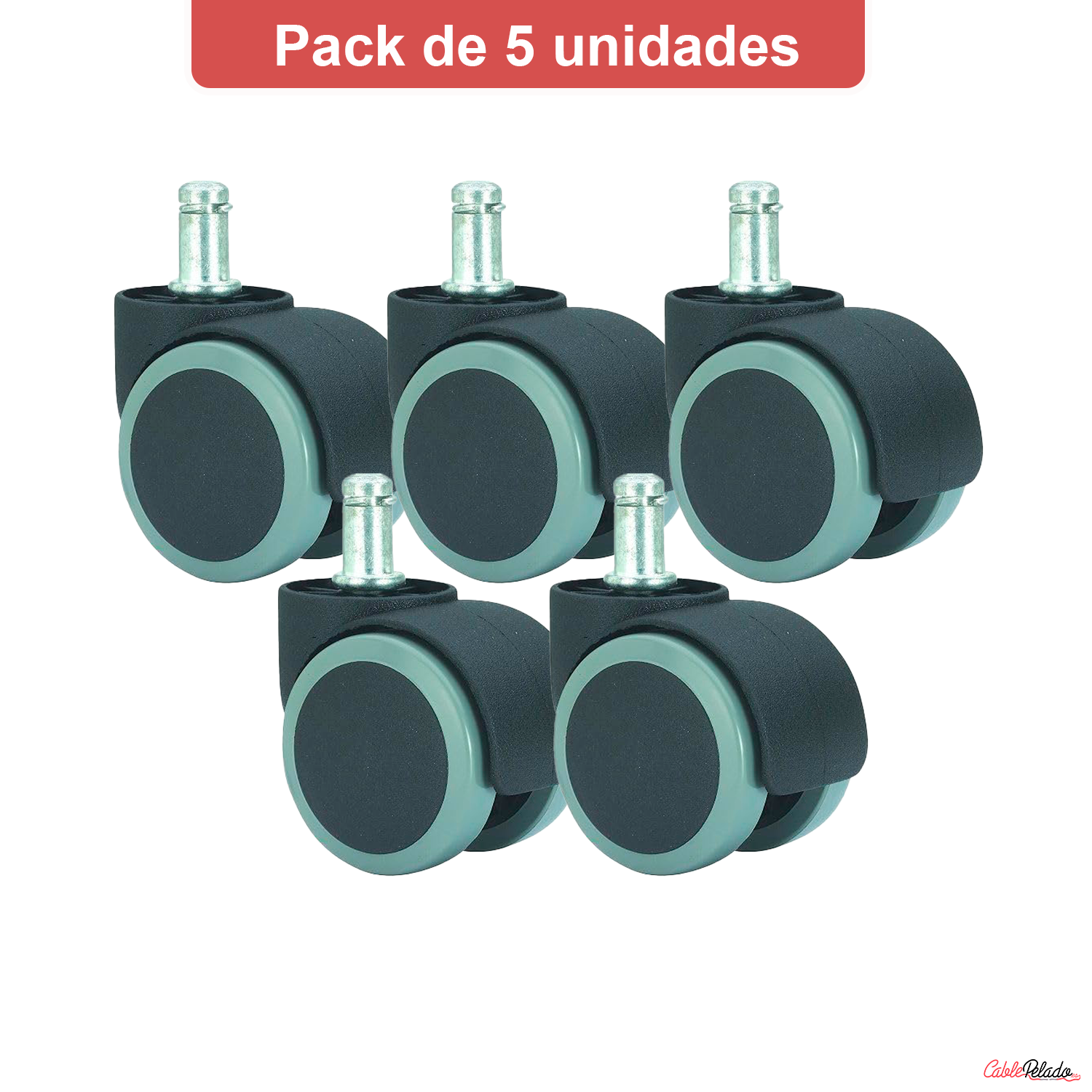 Rueda silla oficina pivotante sin freno 50 mm (5 uds)  Gris