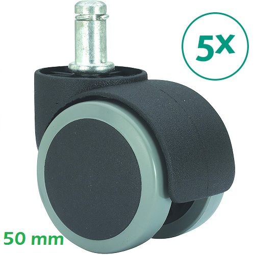 Rueda silla oficina pivotante sin freno 50 mm (5 uds)  Gris