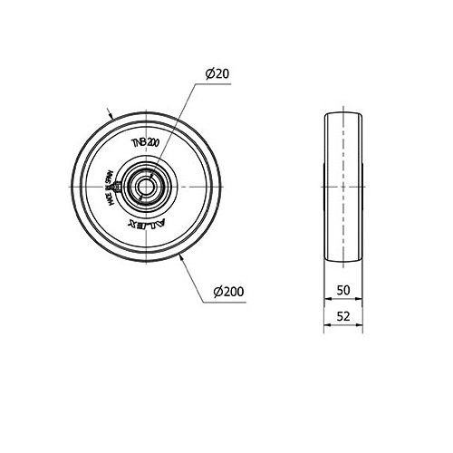 Rueda transpaleta rodillo nylon 200x50 mm 750 Kg  Blanco