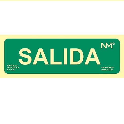 Señal salida luminiscente PVC 10.5x30cm  Verde