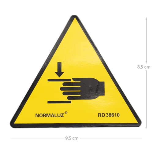 Señal adhesiva peligro atrapamiento 9 cm  Amarillo