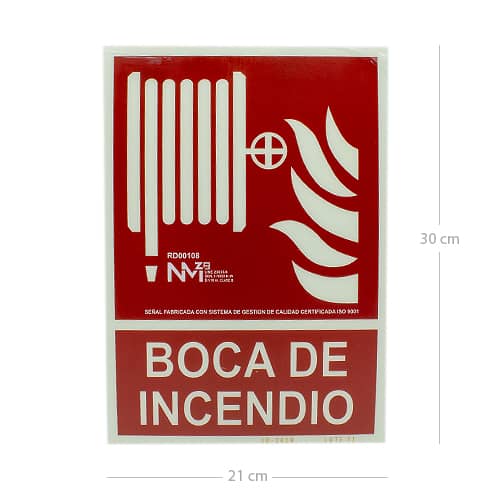 Señal boca de incendio homologada PVC 21x30cm  Rojo