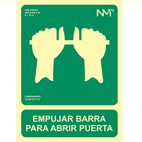 Señal Empujar Barra Para Abrir Puerta  PVC 30x22.4cm  Verde