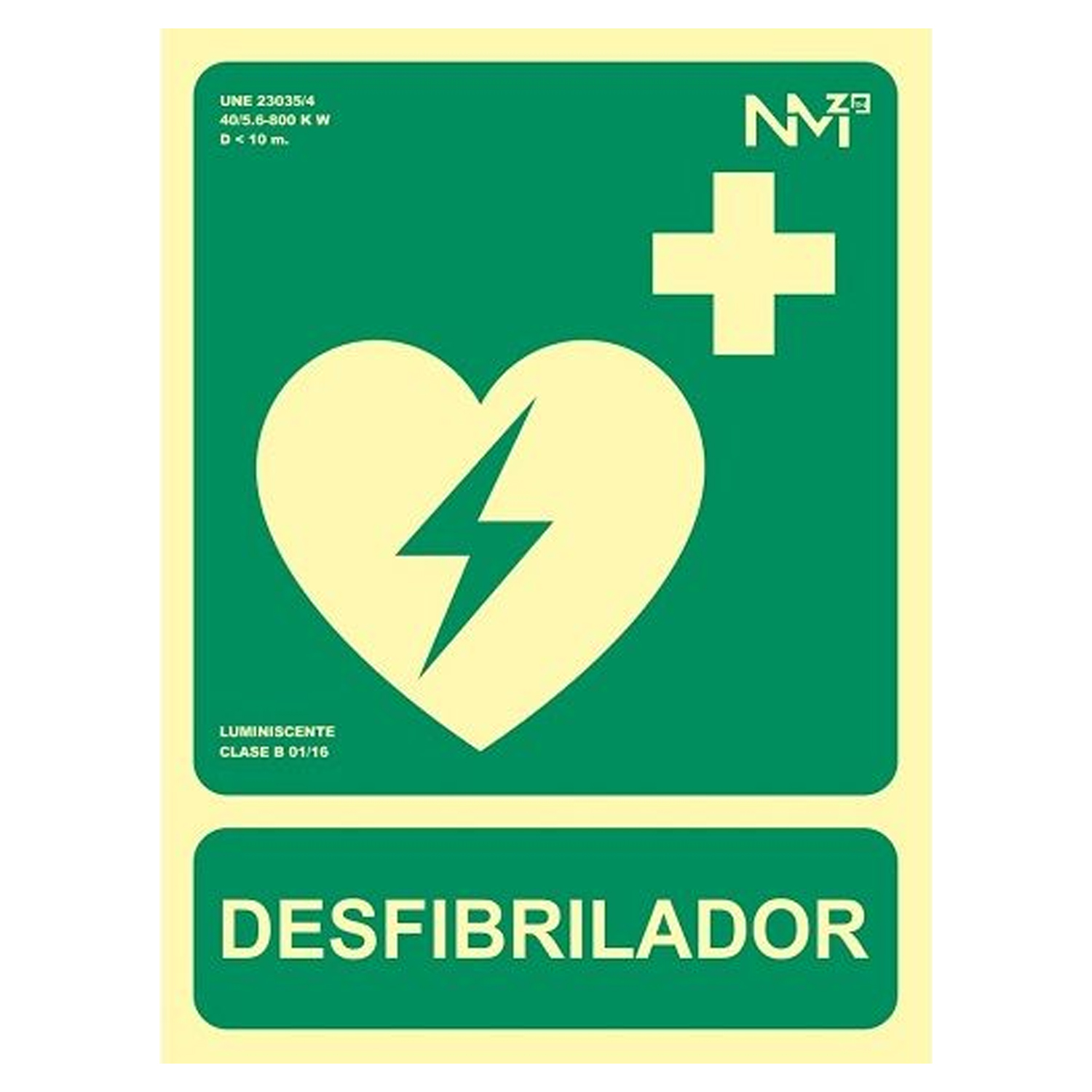 Señal Luminiscente DesfibriLador PVC 22.4x30 cm  Verde
